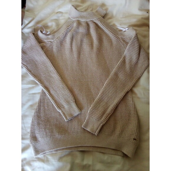Guess Cold Shoulder Sweater Womens Beige Knit Los Angeles Top Sweater Xlarge - Picture 2 of 16